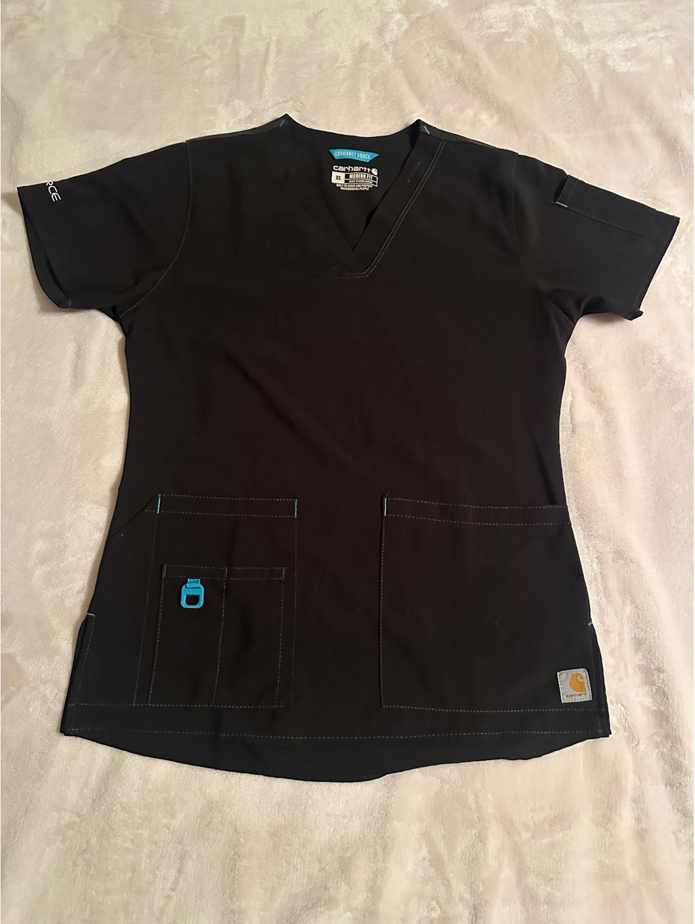 Carhartt Force Modern Fit V-Neck Scrub Top - Black - Size XS